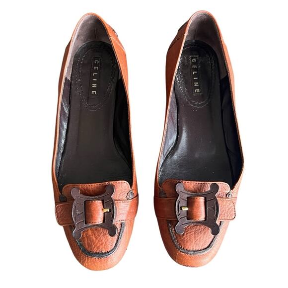 Celine Women’s Vintage Wooden Triomphe Cognac Brown Orange Leather Ballet Flat - Picture 11 of 11